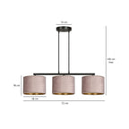 Hanglamp Hilde 3-lichts gepoedercoat staal met stoffen kappen, roze en zwart – 72 x 100 cm, eettafel