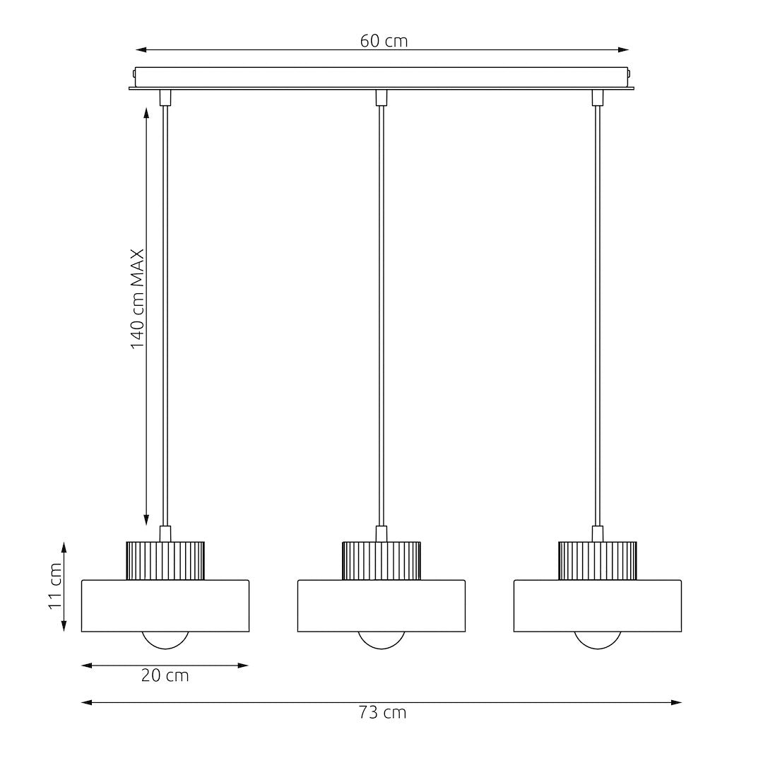 Hanglamp gepoedercoat staal en hout, Scandinavisch Kivi, wit, 73 x 20 cm, 3 fittingen, woonkamer of eetruimte