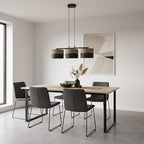 Hanglamp gepoedercoat staal Karbon minimalistisch zwart en bruin, 3 lichtpunten, stoffen kappen Ø 20 cm, eettafel