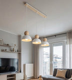 Hanglamp 3 lichts gepoedercoat staal en hout Kaki Scandinavisch wit, 3 x E27, breedte 73 cm
