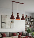 Hanglamp 3-lichts gepoedercoat staal en hout, Scandinavisch Zero, bordeaux, 78 cm, boven eettafel of kookeiland