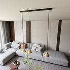 Hanglamp gepoedercoat staal Elit, minimalistisch, zwart en goud, 3 lichtpunten, 70 x 100 cm, woonkamer, eetkamer en hal