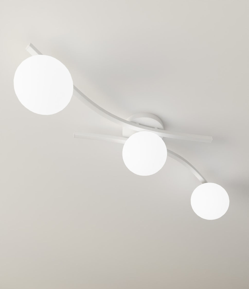 Plafondlamp gepoedercoat staal Opus 3 lichts, wit met opaalglazen kappen, 3 x E14 – woonkamer, eetkamer en slaapkamer