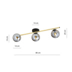 Plafondlamp Splendi gepoedercoat staal en glas, modern, zwart met goud en grafiet glas, 3 lichts, 80 x 20 cm