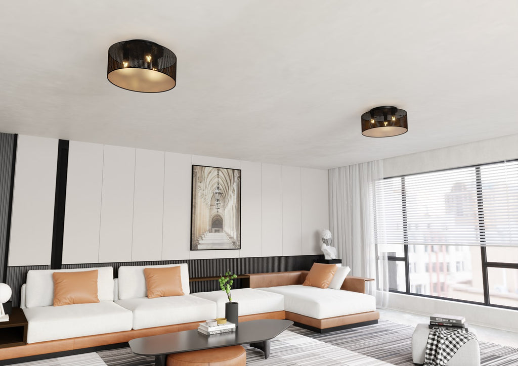 Plafondlamp gepoedercoat staal industrieel Aston zwart en goud, Ø 50 cm, 3 fittingen E27