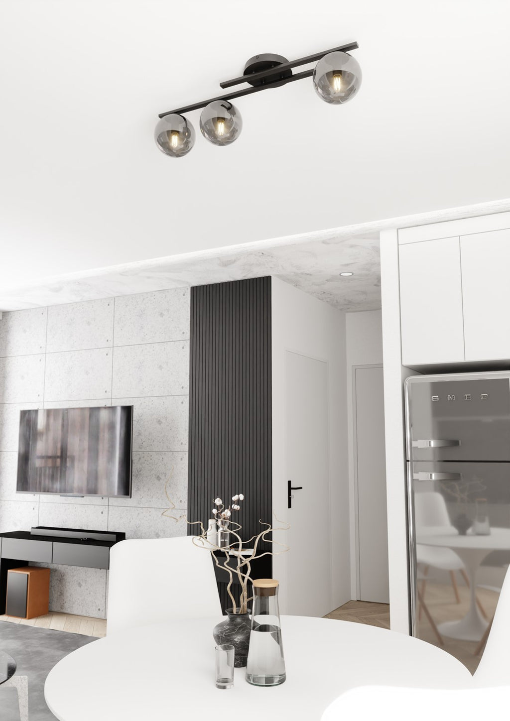 Plafondlamp gepoedercoat staal modern Kairo zwart, grafiet kappen, 74 x 20 x 19 cm, 3 x E14, woonkamer