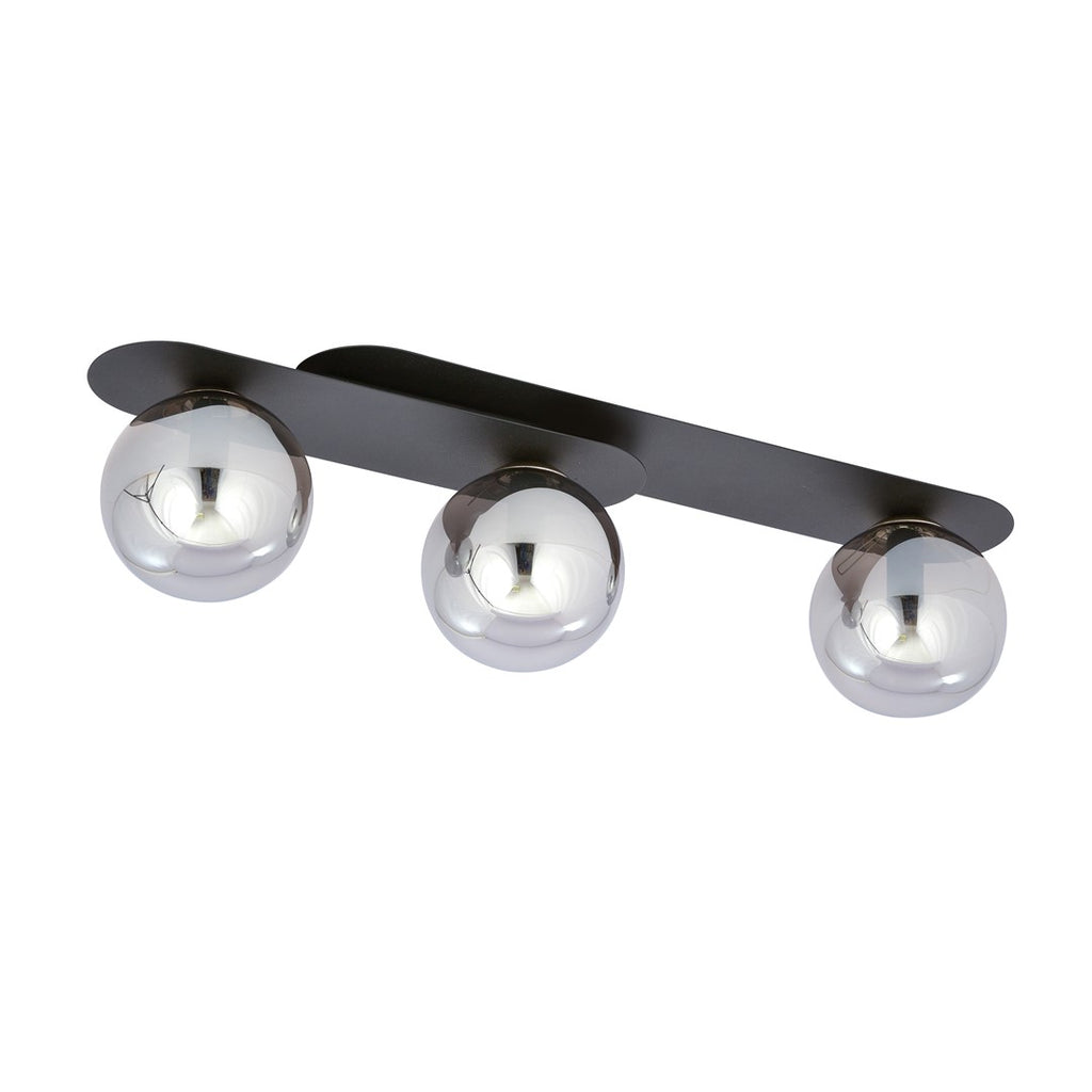 Plafondlamp gepoedercoat staal en glas Plaza, zwart met grafiet glazen kappen, 3 lichts, E14 – 70 x 18 cm