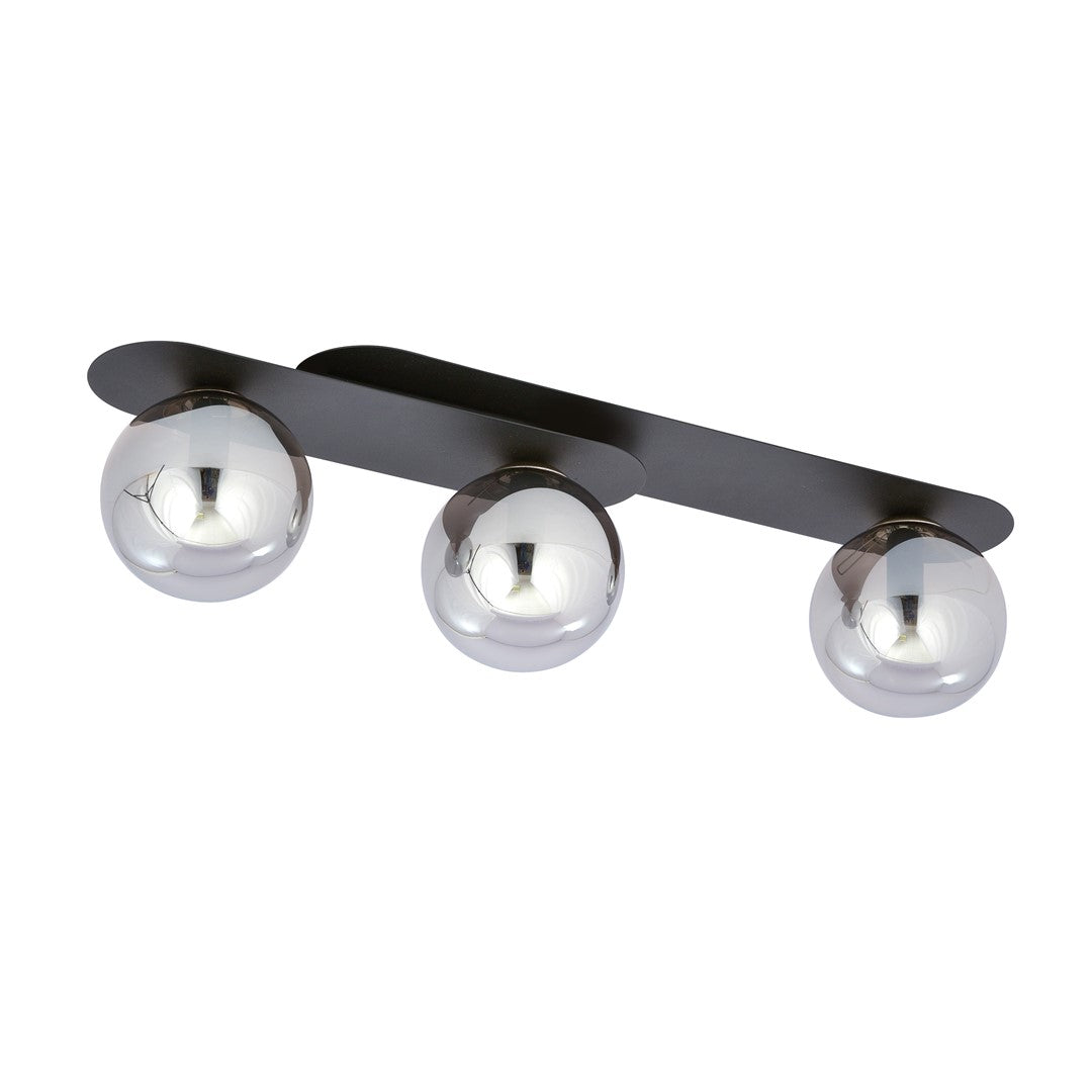 Plafondlamp gepoedercoat staal en glas Plaza, zwart met grafiet glazen kappen, 3 lichts, E14 – 70 x 18 cm