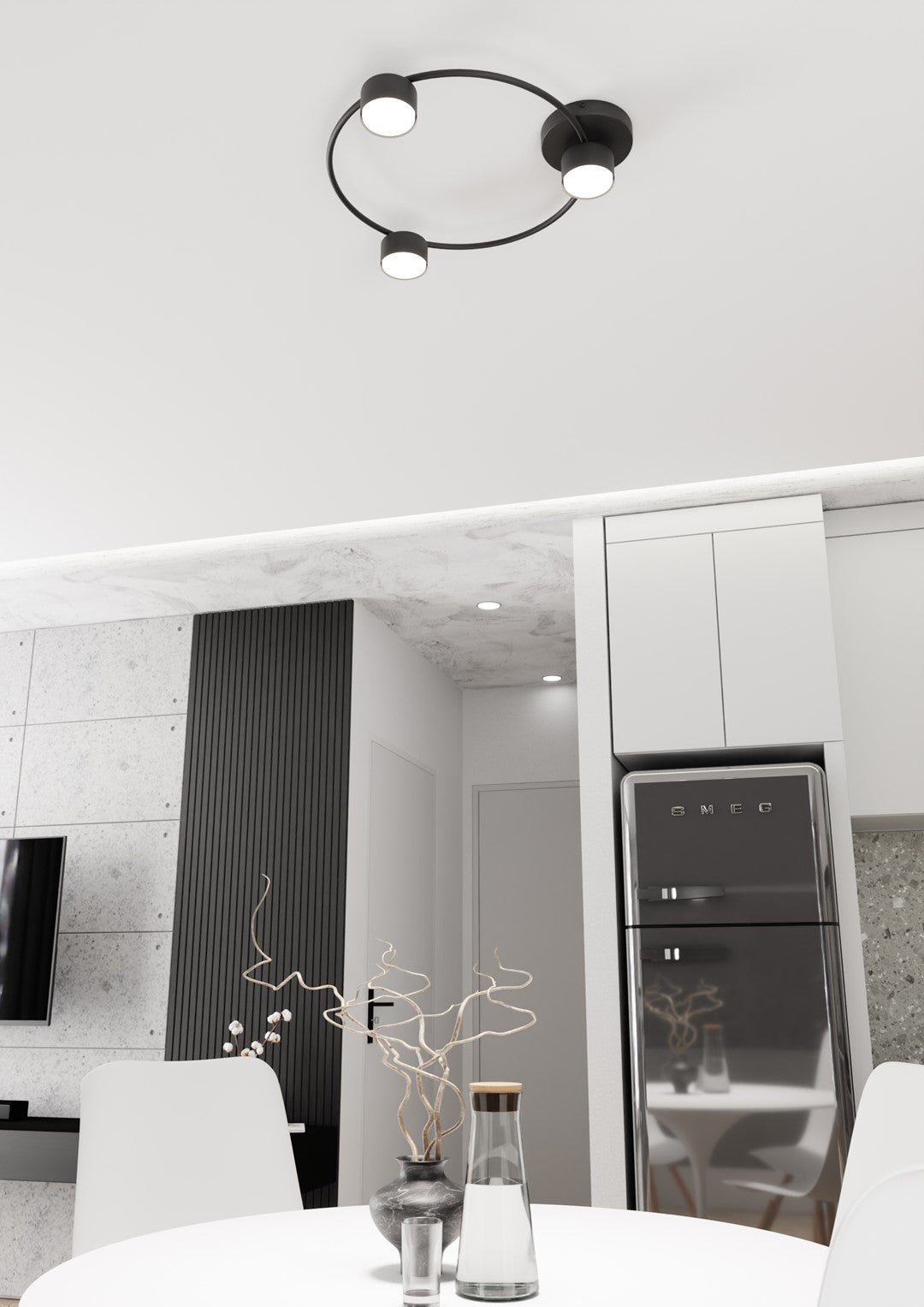 Plafondlamp gepoedercoat staal minimalistisch Lucio zwart, 3 fittingen, 48 x 44 cm
