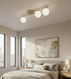 Plafondlamp gepoedercoat staal en glas Kairo, beige met witte glazen kappen, 3 lichts, 87 x 29 cm
