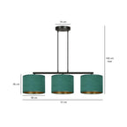 Hanglamp gepoedercoat staal en stof Hilde minimalistisch groen met 3 kappen, 72 x 100 cm, eettafel keuken hal