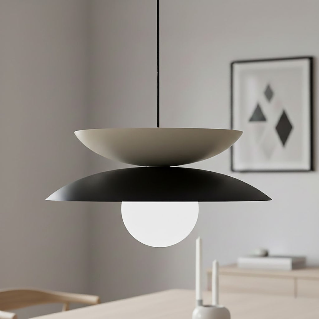 Hanglamp gepoedercoat staal en glas Nagoya, zwart en beige, Ø 41 cm, voor eettafel en slaapkamer