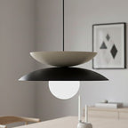 Hanglamp gepoedercoat staal en glas Nagoya, zwart en beige, Ø 41 cm, voor eettafel en slaapkamer