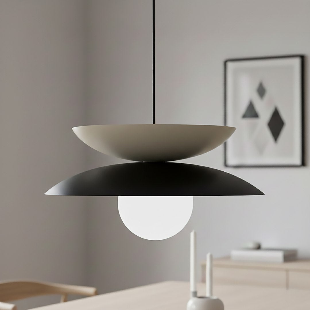 Hanglamp gepoedercoat staal en glas Nagoya, zwart en beige, Ø 41 cm, voor eettafel en slaapkamer