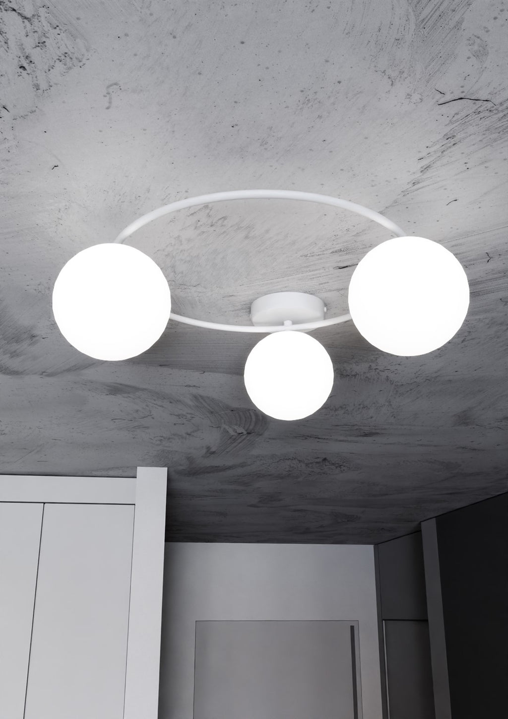 Plafondlamp gepoedercoat staal en glas, minimalistisch wit, 3 lichts, 47 x 20 cm, opbouw