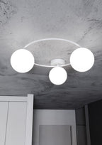 Plafondlamp gepoedercoat staal en glas, minimalistisch wit, 3 lichts, 47 x 20 cm, opbouw