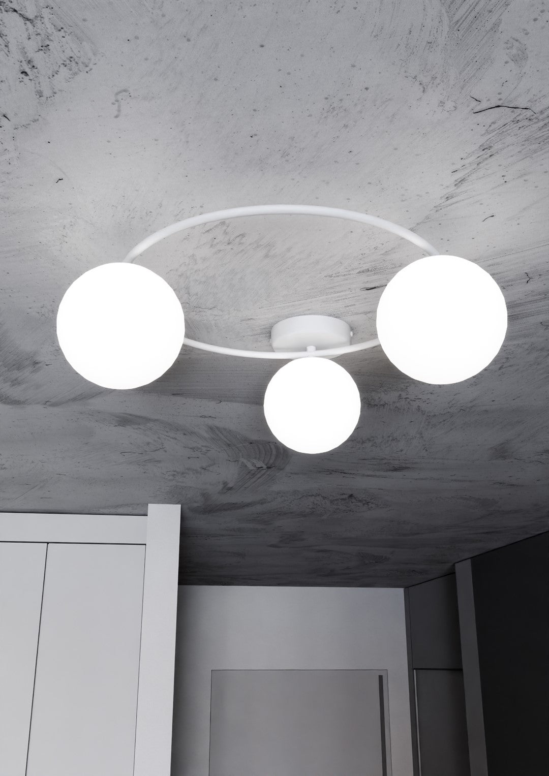 Plafondlamp gepoedercoat staal en glas, minimalistisch wit, 3 lichts, 47 x 20 cm, opbouw
