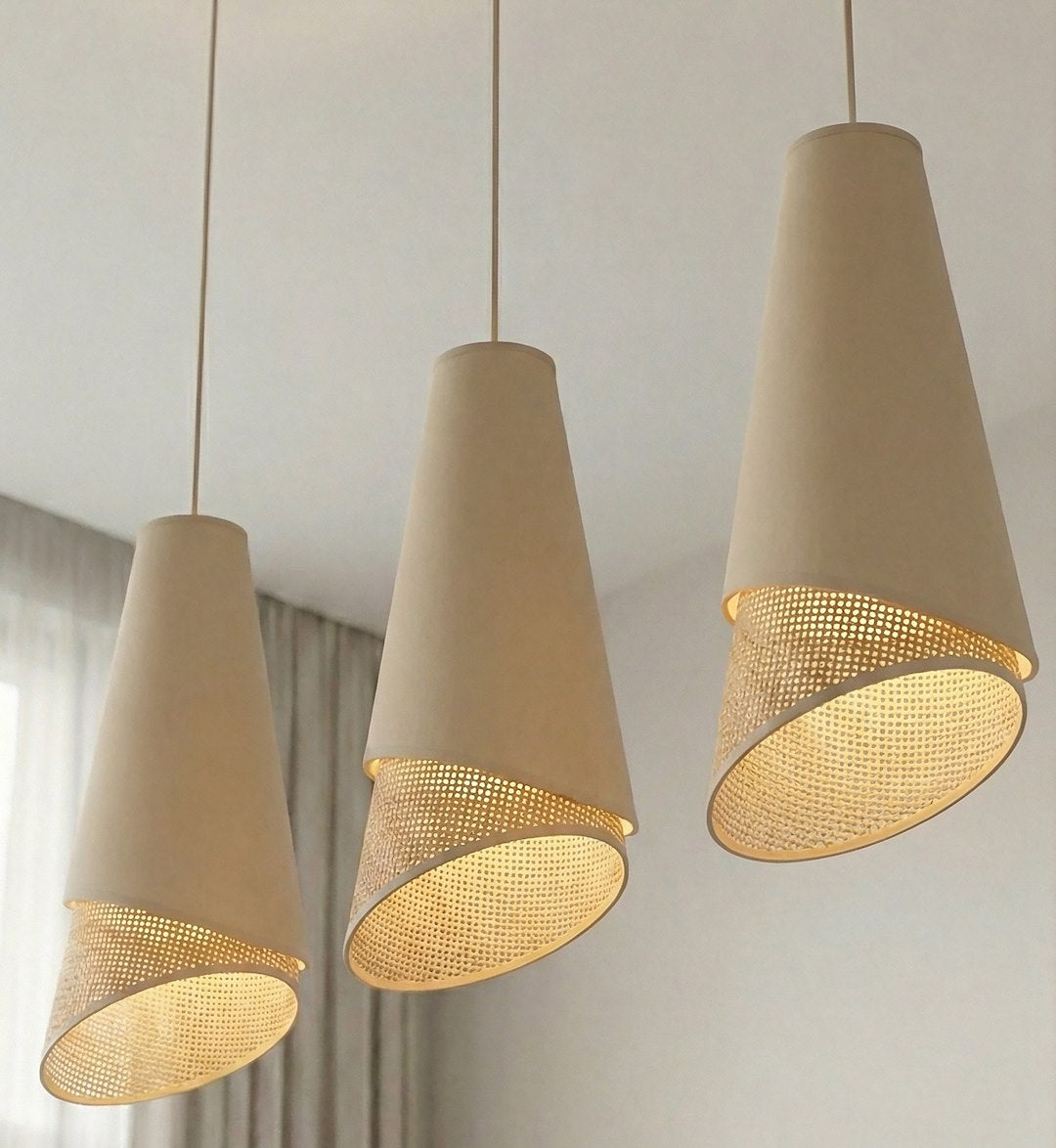 Hanglamp staal modern Moda rotankleurig 95 cm breed, 3 fittingen E27, voor woonkamer of eethoek
