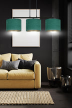 Hanglamp gepoedercoat staal en stof Hilde minimalistisch groen met 3 kappen, 72 x 100 cm, eettafel keuken hal