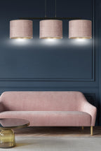 Hanglamp Hilde 3-lichts gepoedercoat staal met stoffen kappen, roze en zwart – 72 x 100 cm, eettafel