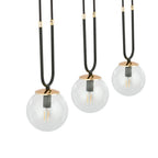 Hanglamp 3-lichts gepoedercoat staal en glas, retro glam, zwart met transparante kappen – 70 x 115 cm