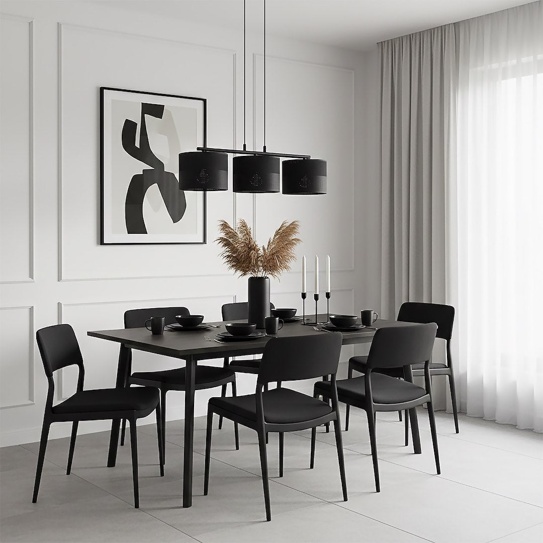 Hanglamp gepoedercoat staal en stof minimalistisch zwart met 3 kappen Ø 20 cm, voor keukeneiland en eettafel
