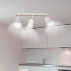 Plafondlamp 3 spots gepoedercoat staal en multiplex, Scandinavisch Atlas, wit met hout, voor lage plafonds