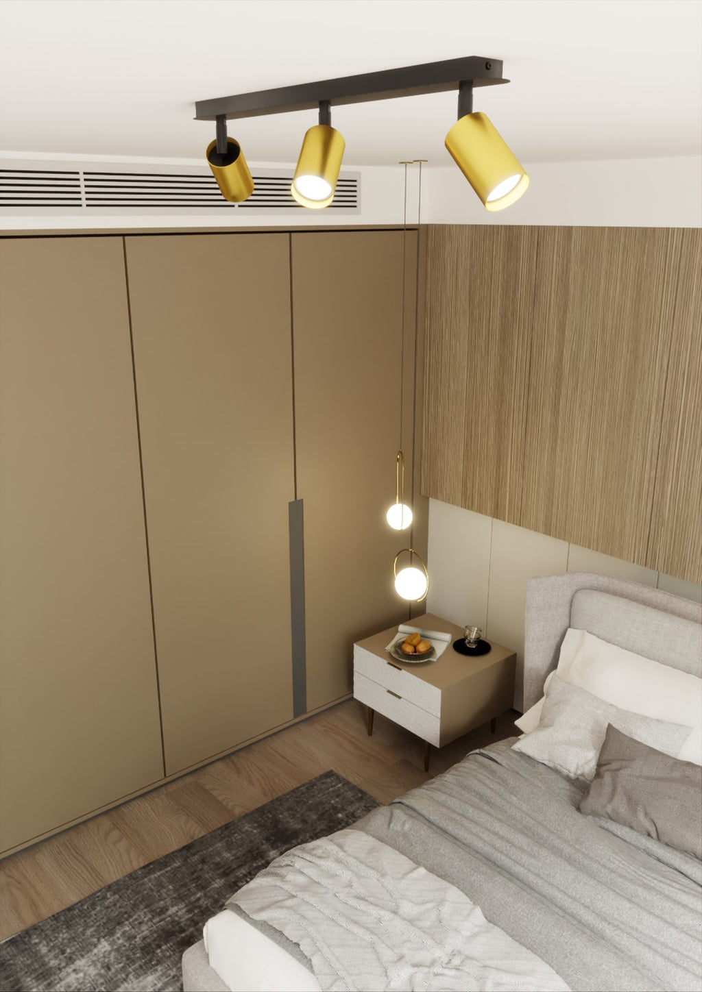 Plafondlamp gepoedercoat staal modern Zen zwart, 3 spots met GU10-fitting, 72 x 18 cm