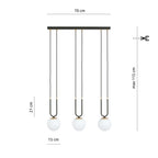 Hanglamp 3-lichts gepoedercoat staal en glas, retro Glam, zwart met witte glazen kappen Ø 15 cm, verstelbare hoogte