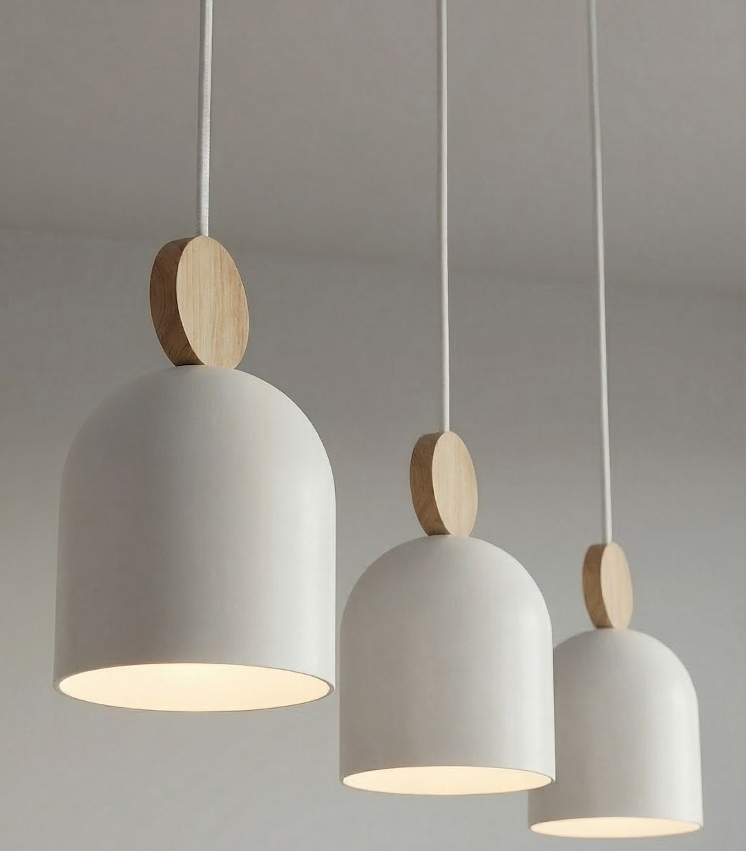 Hanglamp 3-lichts gepoedercoat staal en hout, Scandinavisch Mesi, wit, 66 cm, verstelbare hoogte