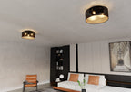 Plafondlamp gepoedercoat staal industrieel Aston zwart en goud, Ø 50 cm, 3 fittingen E27