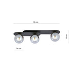Plafondlamp gepoedercoat staal en glas Plaza, zwart met grafiet glazen kappen, 3 lichts, E14 – 70 x 18 cm