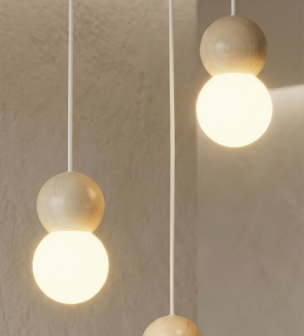 Hanglamp gepoedercoat staal hout, Scandinavisch Loop, wit, Ø 23 cm, 3 lichtpunten, eettafel en keukeneiland
