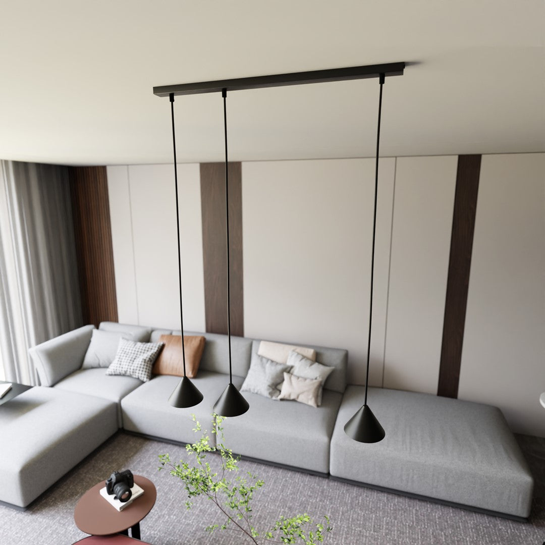 Hanglamp staal zwart minimalistisch Elit 3 lichtpunten, verstelbaar, 70 cm breed voor woonkamer, eetkamer en hal