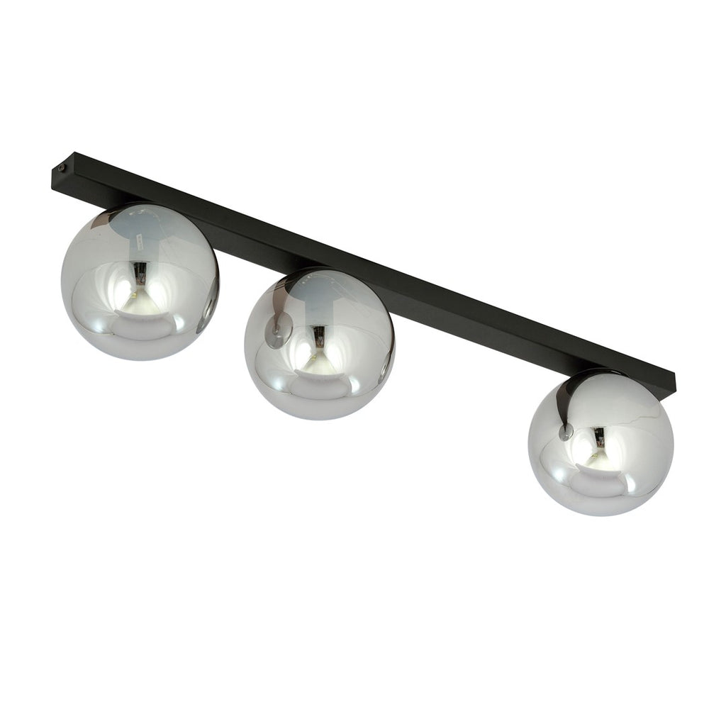 Plafondlamp gepoedercoat staal Fit 3 zwart met grafiet glazen kappen, 70 cm breed, voor woonkamer of keuken