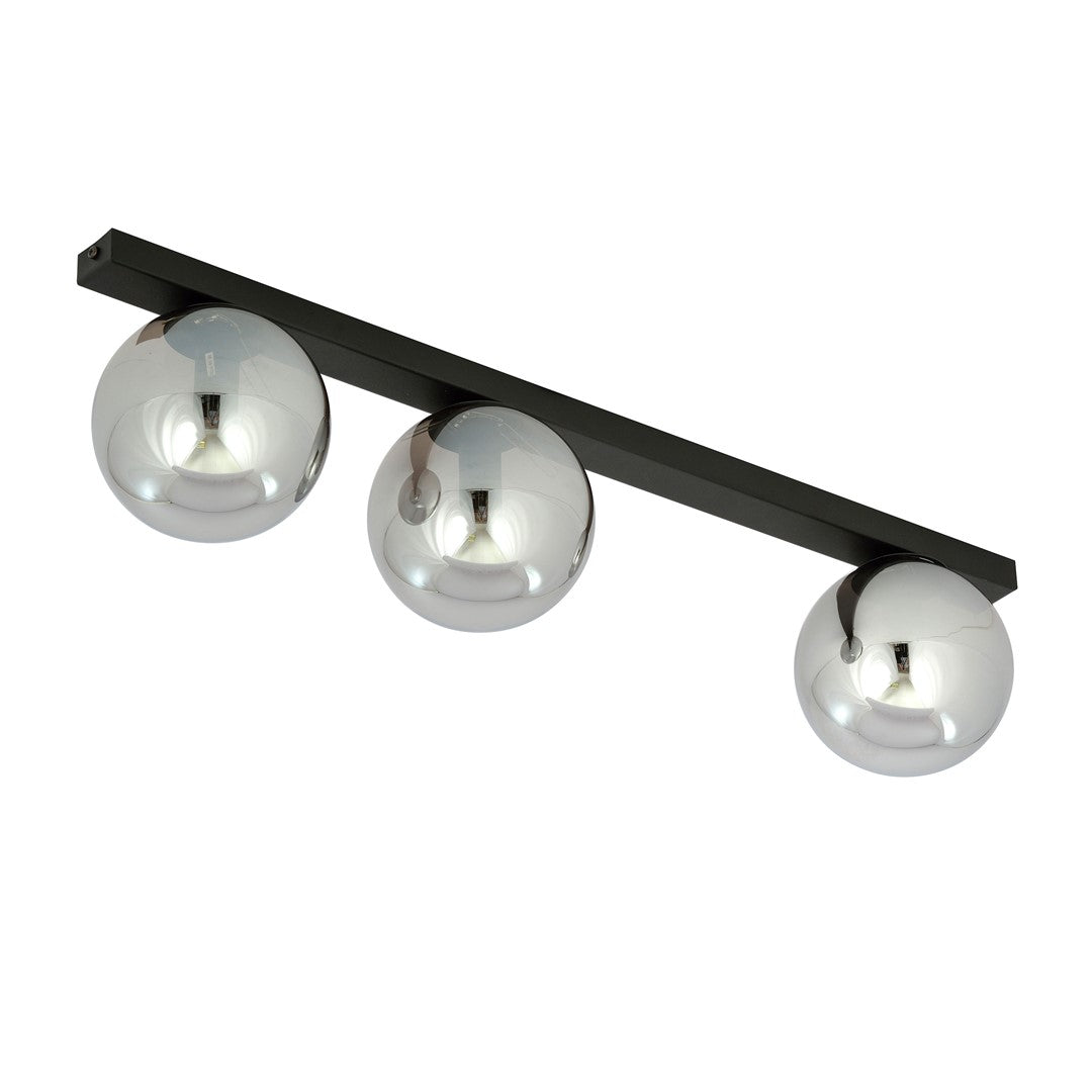 Plafondlamp gepoedercoat staal Fit 3 zwart met grafiet glazen kappen, 70 cm breed, voor woonkamer of keuken