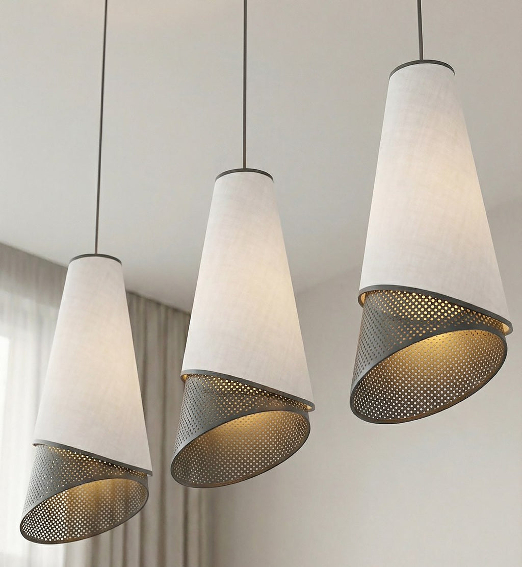 Hanglamp 3-lichts gepoedercoat staal en stof, modern, Moda, zwart en grijs, 95 cm breed, voor woonkamer en eethoek