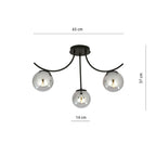 Plafondlamp gepoedercoat staal en glas Boston, zwart met grafiet kappen, 3 lichtpunten, 70 x 37 cm