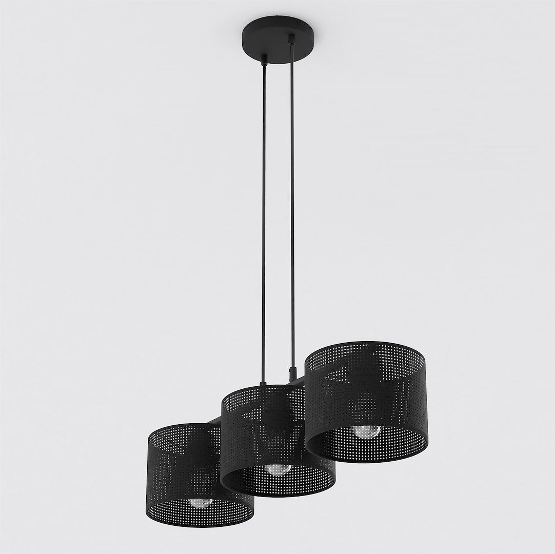 Hanglamp gepoedercoat staal modern Lux zwart, 3 lichtpunten, kap Ø 20 cm, 70 cm breed, voor eettafel of kookeiland