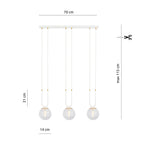 Hanglamp 3 lichtpunten gepoedercoat staal en glas, retro Glam wit met transparante kappen, 70 x 115 cm