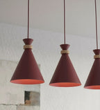 Hanglamp 3-lichts gepoedercoat staal en hout, Scandinavisch Zero, bordeaux, 78 cm, boven eettafel of kookeiland