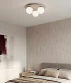 Plafondlamp Solar 3 gepoedercoat staal en glas, modern, beige met witte bollen Ø 14 cm, 3 lichtpunten E14