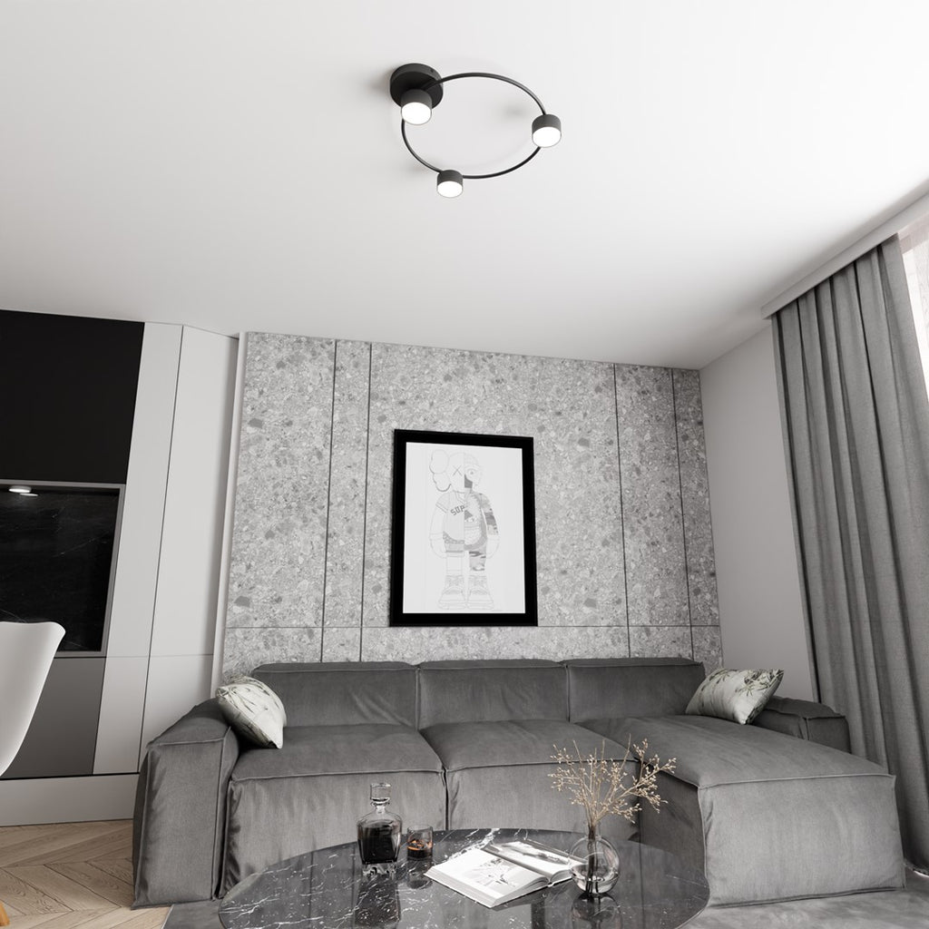Plafondlamp gepoedercoat staal minimalistisch Lucio zwart, 3 fittingen, 48 x 44 cm