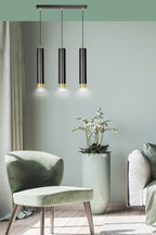 Hanglamp 3-lichts gepoedercoat staal modern zwart met gouden accenten, balk 45 cm, voor woonkamer en eethoek