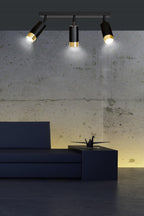 Plafondlamp gepoedercoat staal Hiro modern zwart goud 45 cm breed, 3 richtbare spots voor hal en keuken