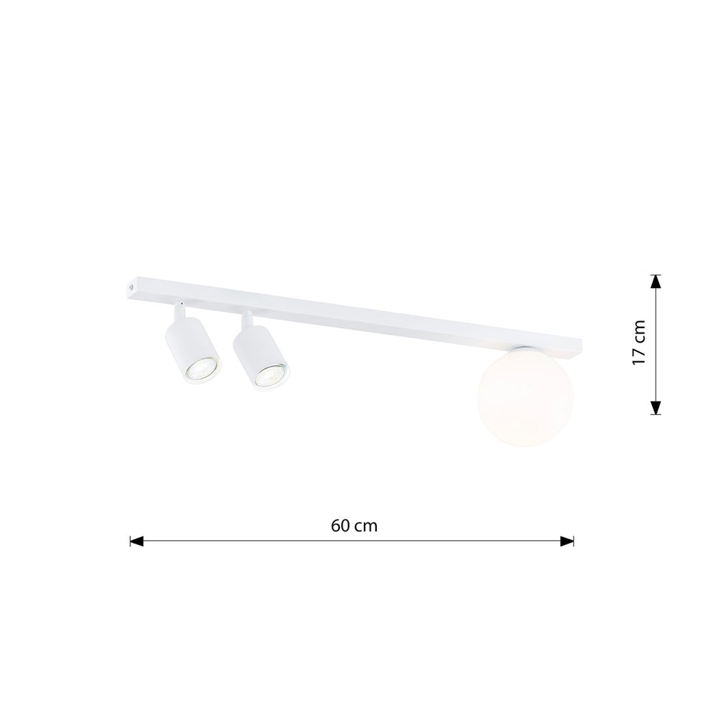 Plafondlamp gepoedercoat staal en glas modern wit, 3 lichtpunten, 60 cm, voor woonkamer en eetkamer