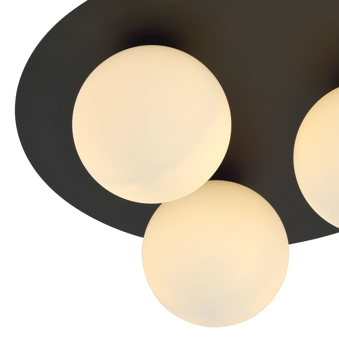 Plafondlamp gepoedercoat staal en glas minimalistisch Solar, zwart met witte glazen kappen, 3 fittingen E14, Ø 30 cm