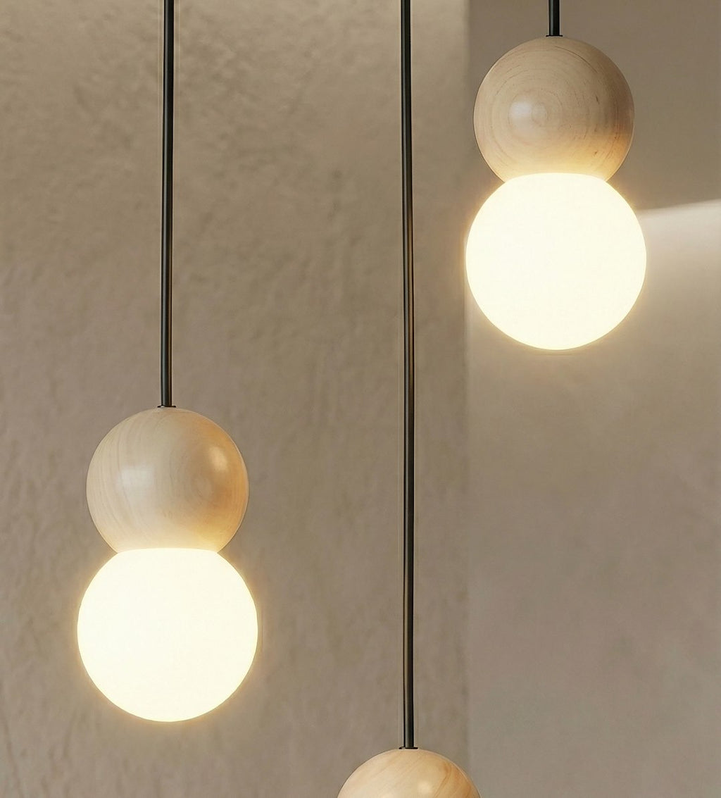 Hanglamp gepoedercoat staal en hout Loop, zwart met witte kap, 3 lichtpunten G9, Scandinavisch