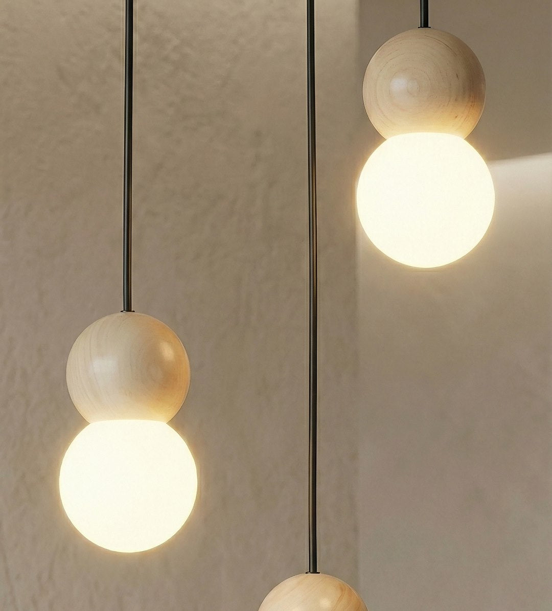 Hanglamp gepoedercoat staal en hout Loop, zwart met witte kap, 3 lichtpunten G9, Scandinavisch
