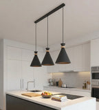 Hanglamp 3 lichts gepoedercoat staal en hout, Scandinavisch Zero, zwart, 78 cm, boven eettafel of keukeneiland
